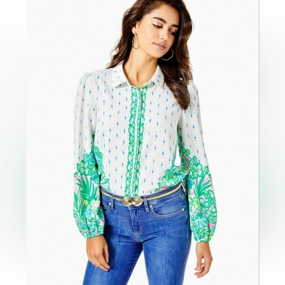 Lilly Pulitzer - Tavia Top Resort White Coconut Row Blouse - Size M